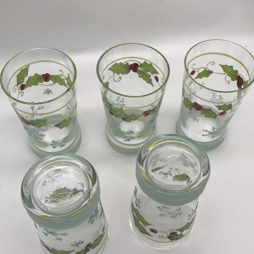 Vintage Christmas Painted/Decorated Clear Glass 16 oz. Tumbler’s—Total of 5 - Picture 4 of 9